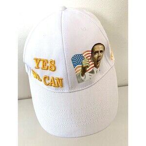 Yes We Can Obama 08 President Baseball Cap Hat Deadstock White Gold NWOT 2008